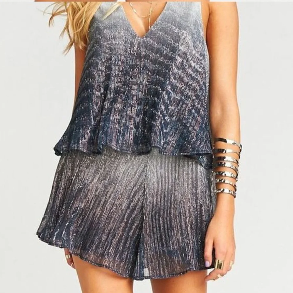 Show Me Your Mumu Metallic Carlos Swing Shorts in Icicle Drip size Small